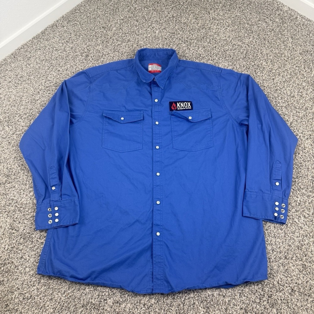 KNOX FR Pearl Snap Shirt Mens 3XL Blue Workwear Flame Resistant